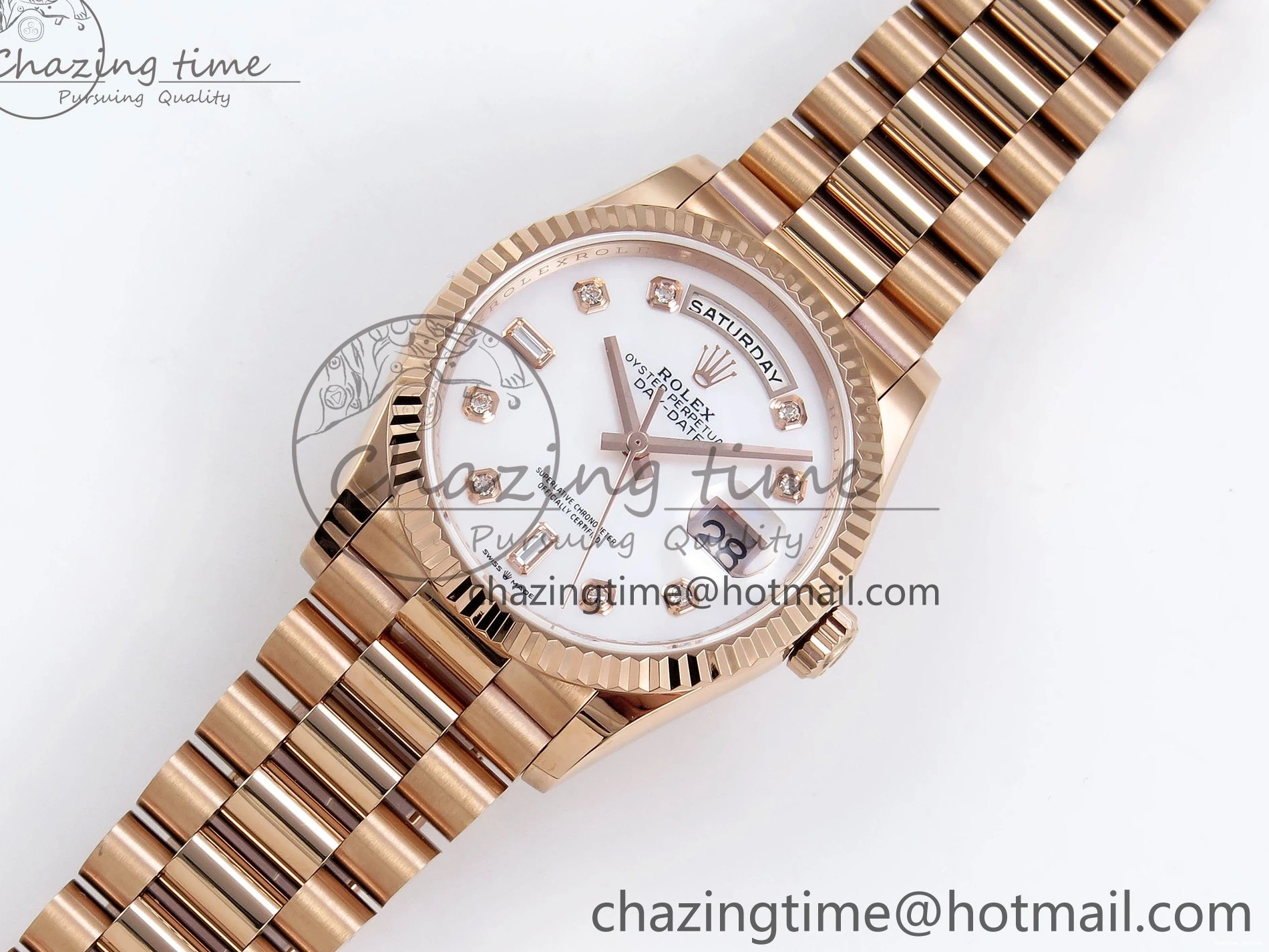 0523 OdorResistant Day Date 36 RG TWSF Best Edition White Diamonds Dial on RG Bracelet A 1610